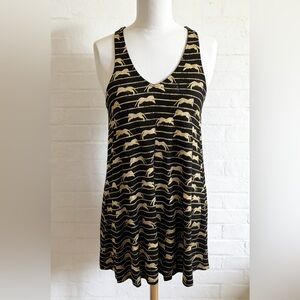 BNWOT H&M Black & Gold Glitter Jaquar Print Racerback Summer Dress Size Small